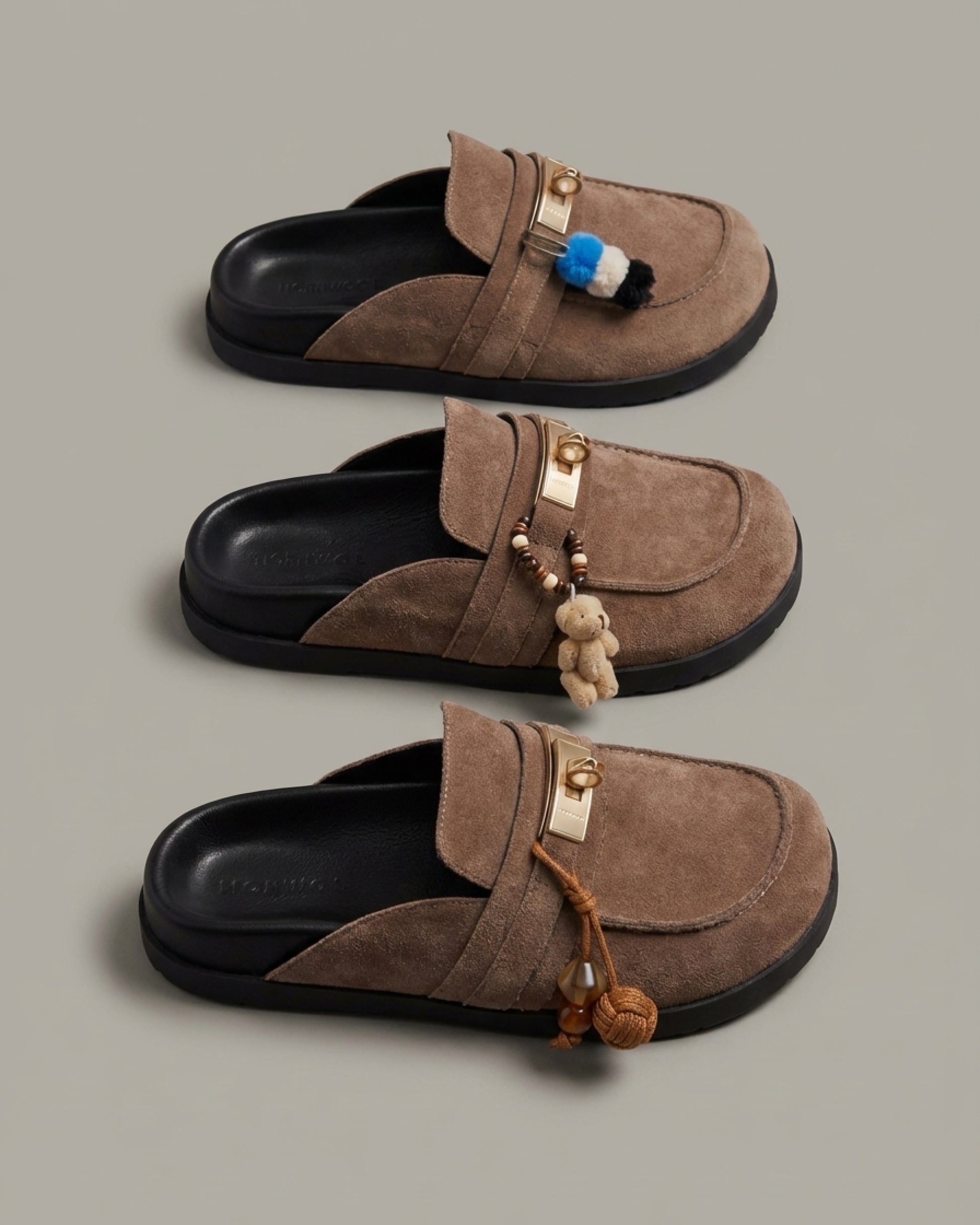 Tammy Mushroom Suede Mules - top view