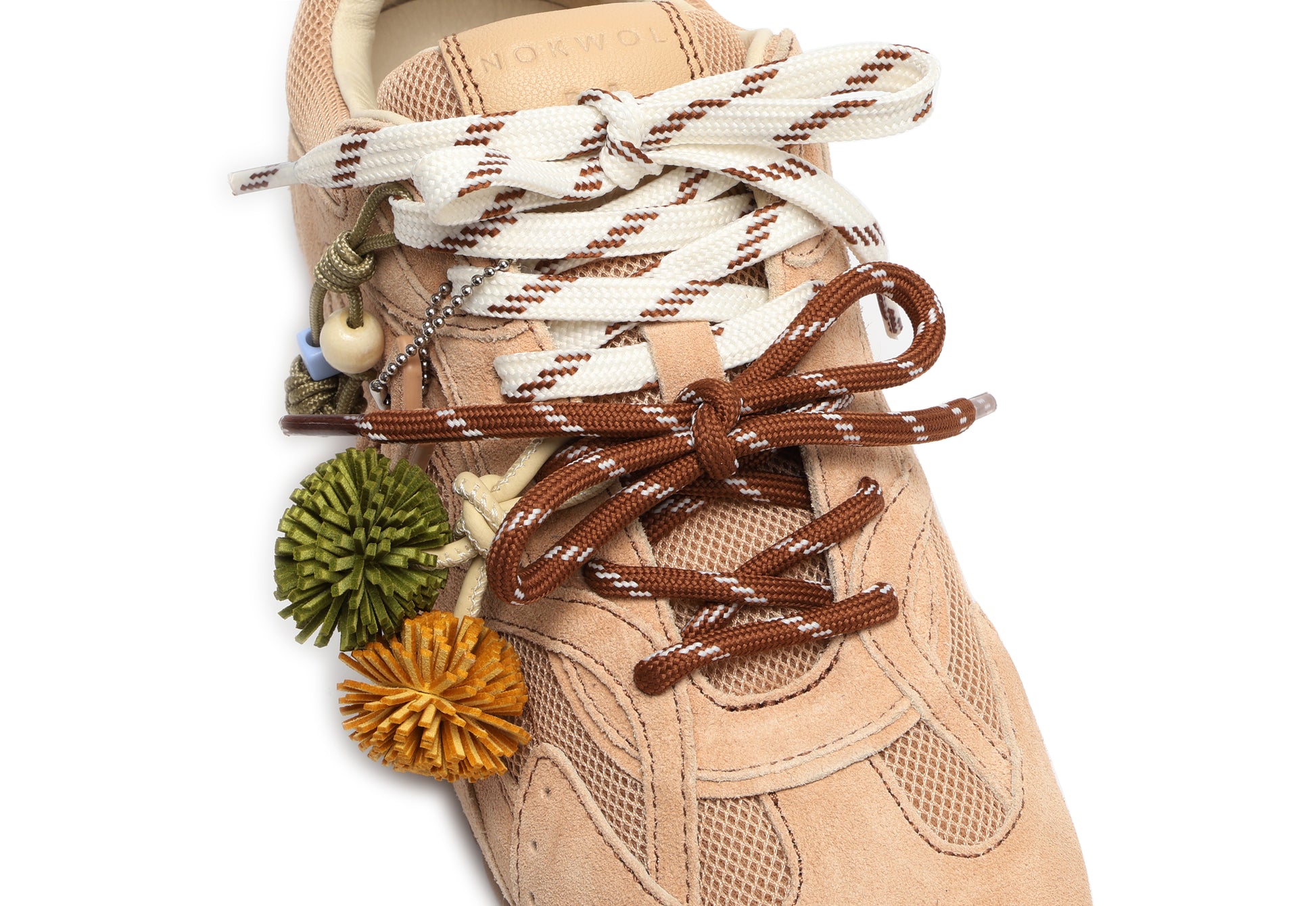 Atlas Mesh Beige Suede Sneakers - lace view close up
